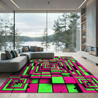 Neon Magenta and Lime Geometric Grid Rug