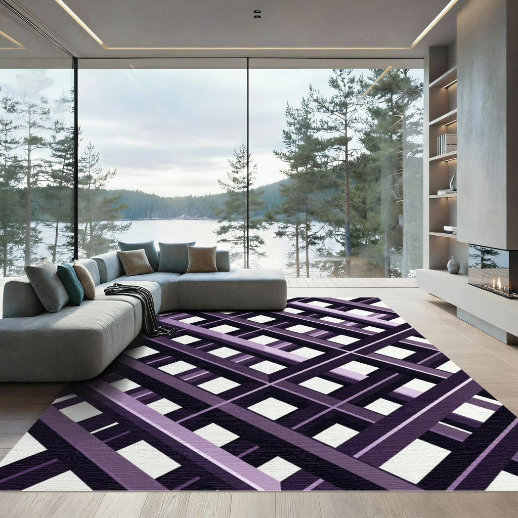 Modern Purple Geometric Intersecting Grid Rug