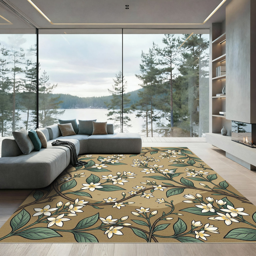 Creamy White Blossom Branch Composition Rug