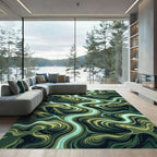 Earthy Teal Winding River Landscape Rug