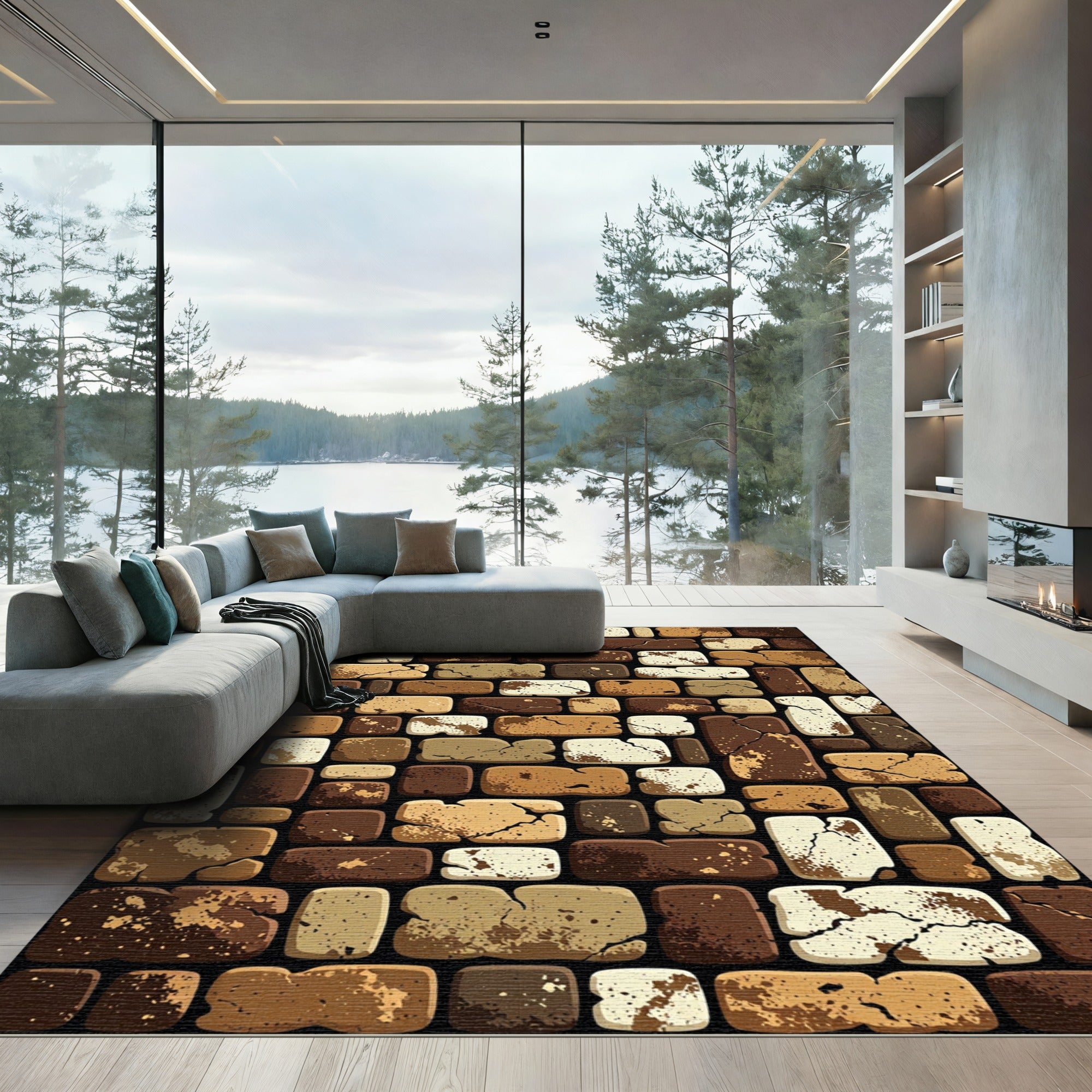 Rustic Cracked Brickwork Area Rug