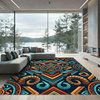 Tribal Ram Horns Geometric Sunset Rug