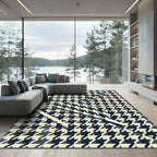Navy Blue Modern Houndstooth Geometric Diagonal Rug