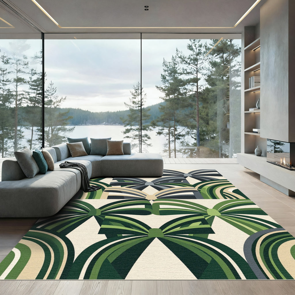 Botanical Green Geometric Ribbon Arch Rug