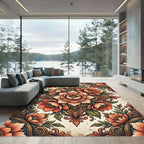 Floral Peach Medallion Ornate Damask Rug