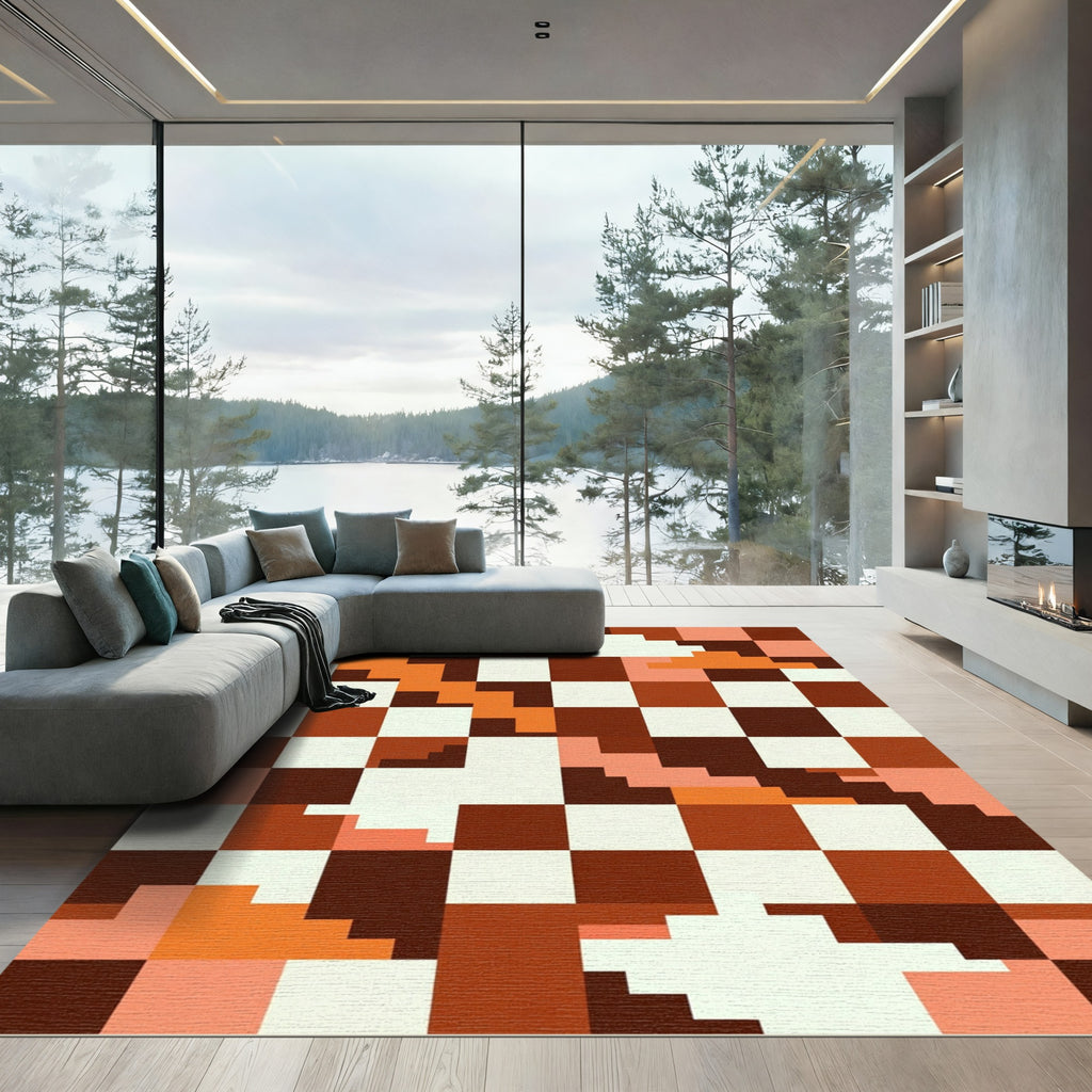Retro Checkerboard Orange Cloud Rug