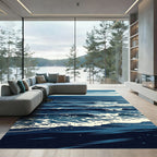 Modern Navy Ocean Wave Art Rug