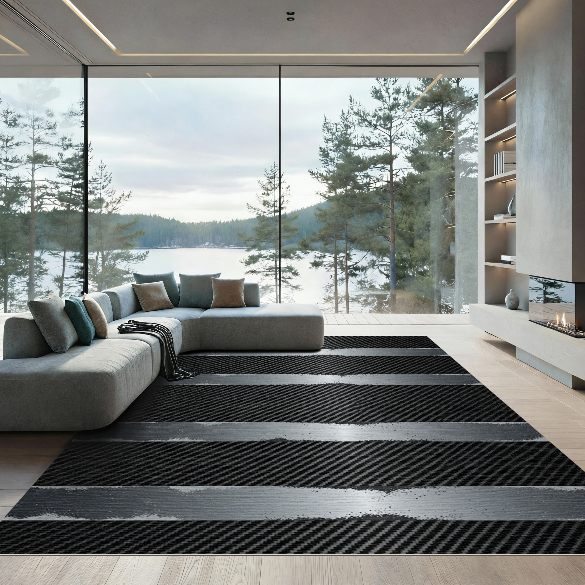 Modern Carbon Fiber Stripe Rug