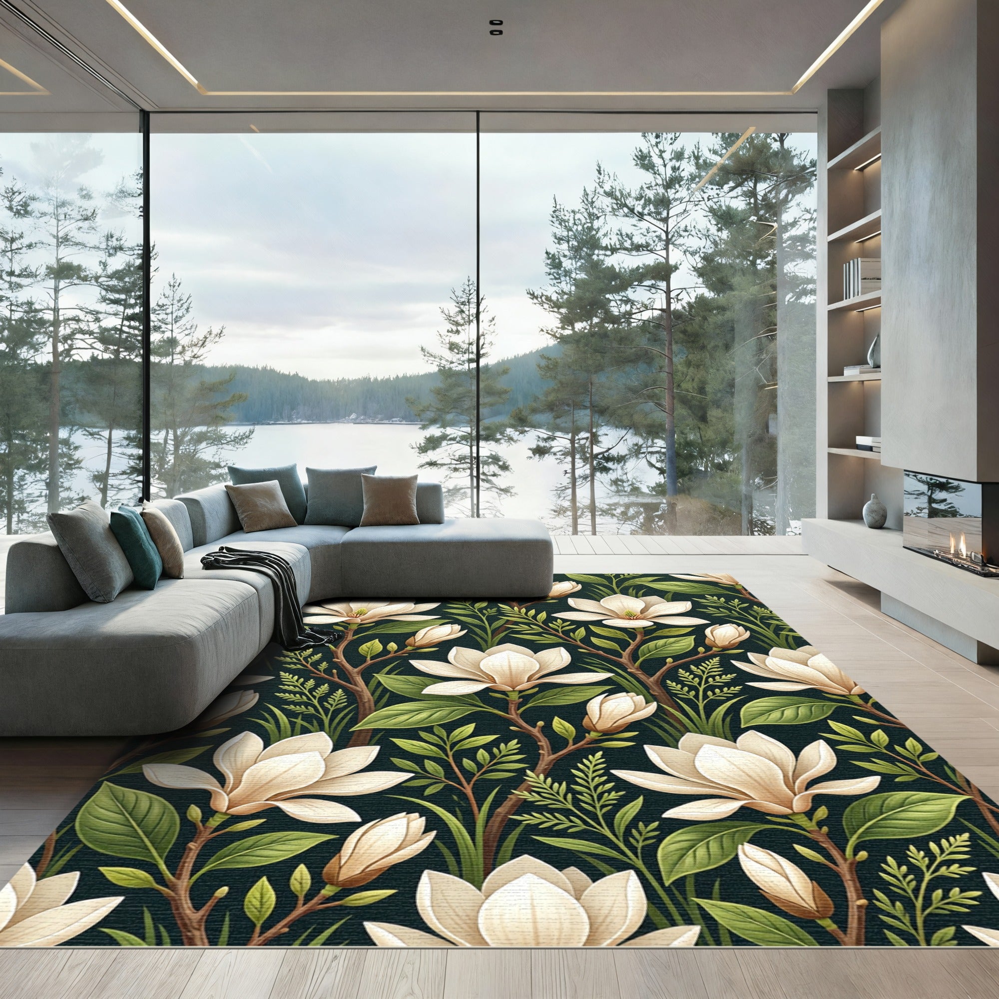 Cream Magnolia Blossom Garden Rug