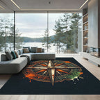Vintage Compass Emblem Gold Ochre Teal Rug