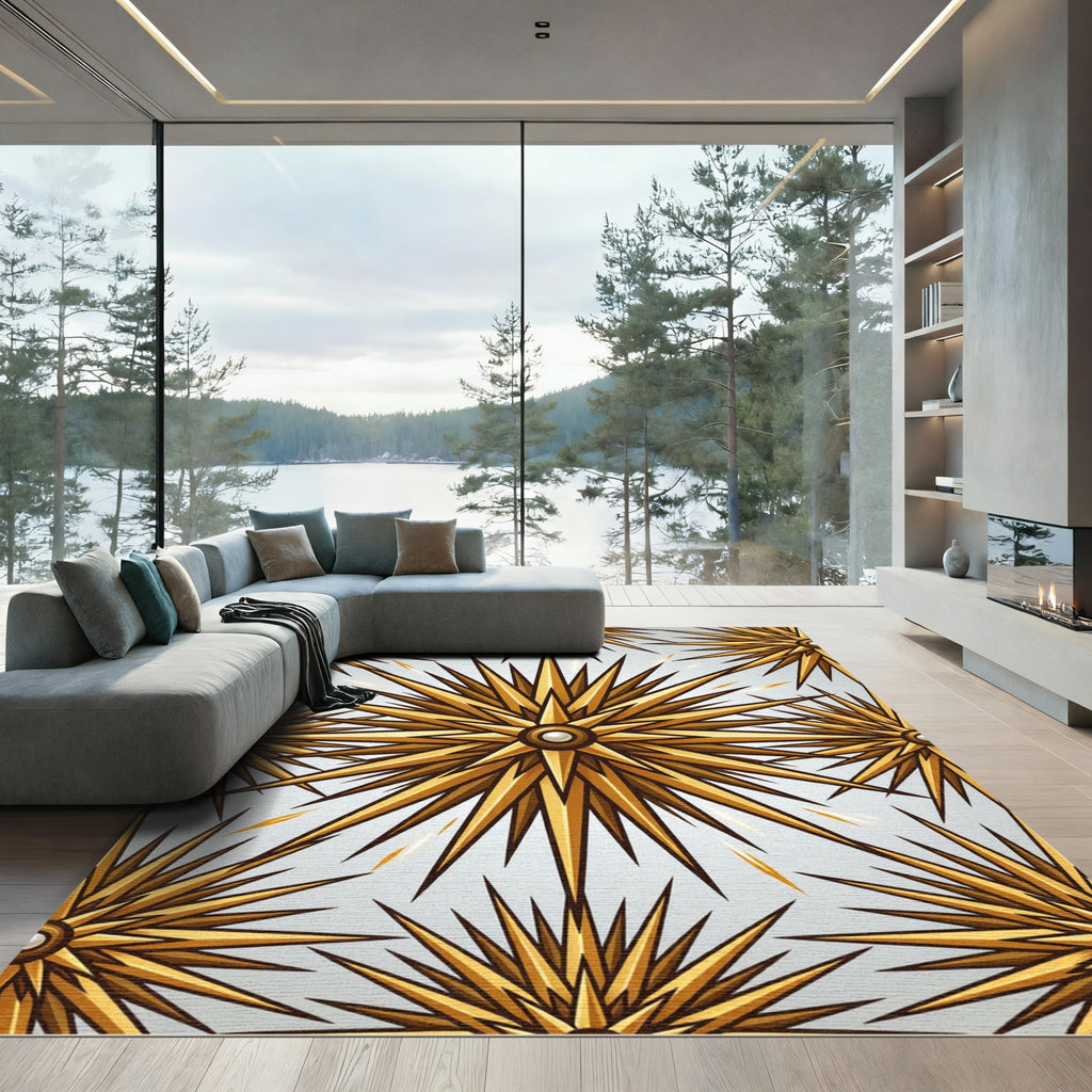 Golden Sunburst Geometric Celestial Radiance Rug