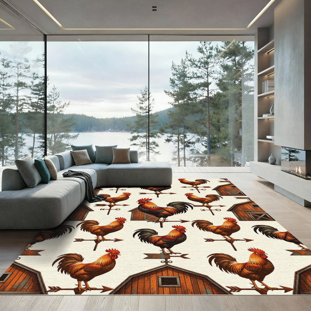 Rustic Farmhouse Rooster Barn Weathervane Rug