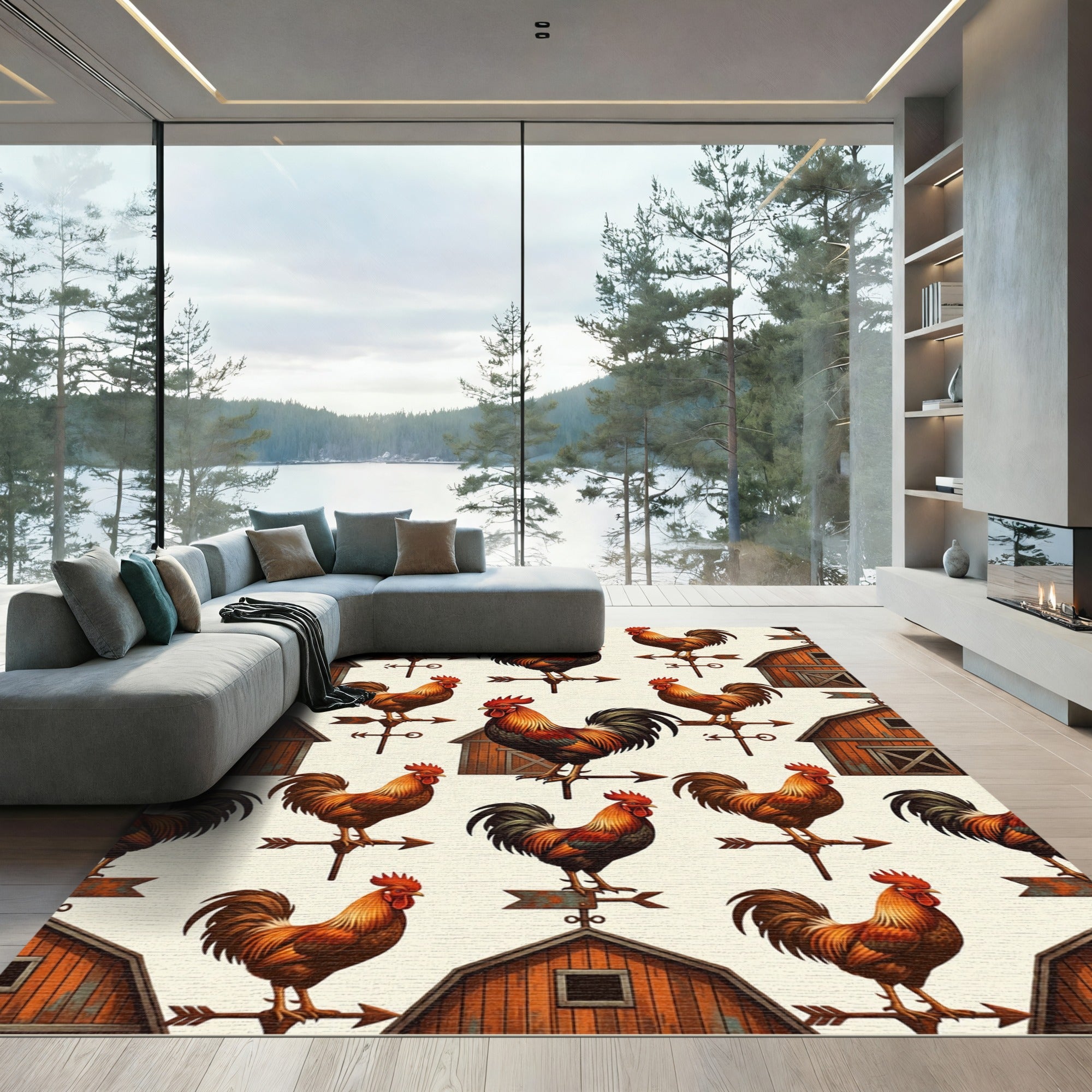 Rustic Farmhouse Rooster Barn Weathervane Rug