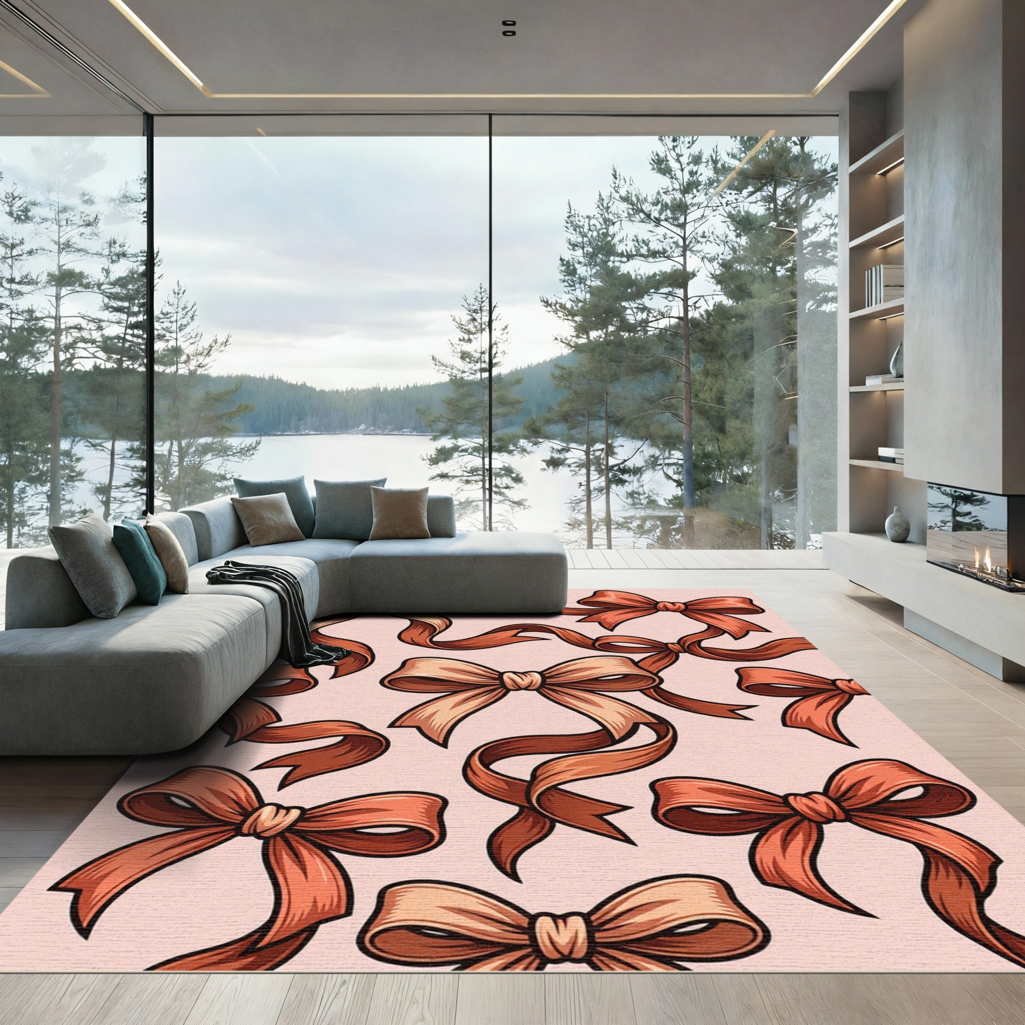 Elegant Terracotta Ribbon Bows Aesthetic Rug
