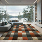Rustic Red Grey Plaid Squares Rug