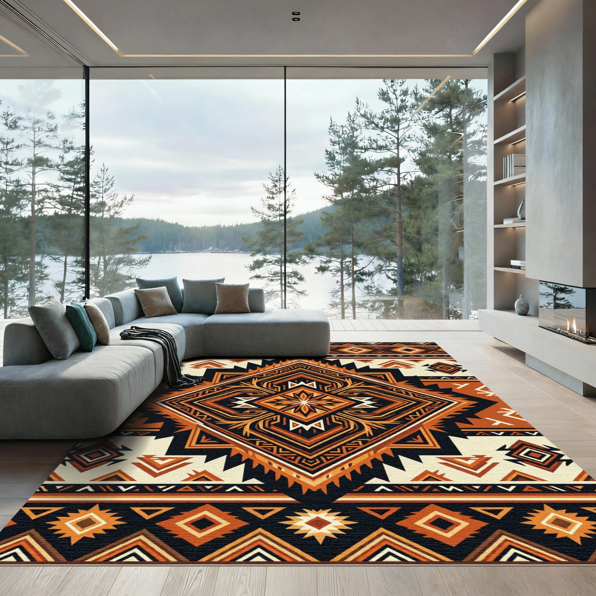 Terra Cotta Geometric Aztec Diamond Rug