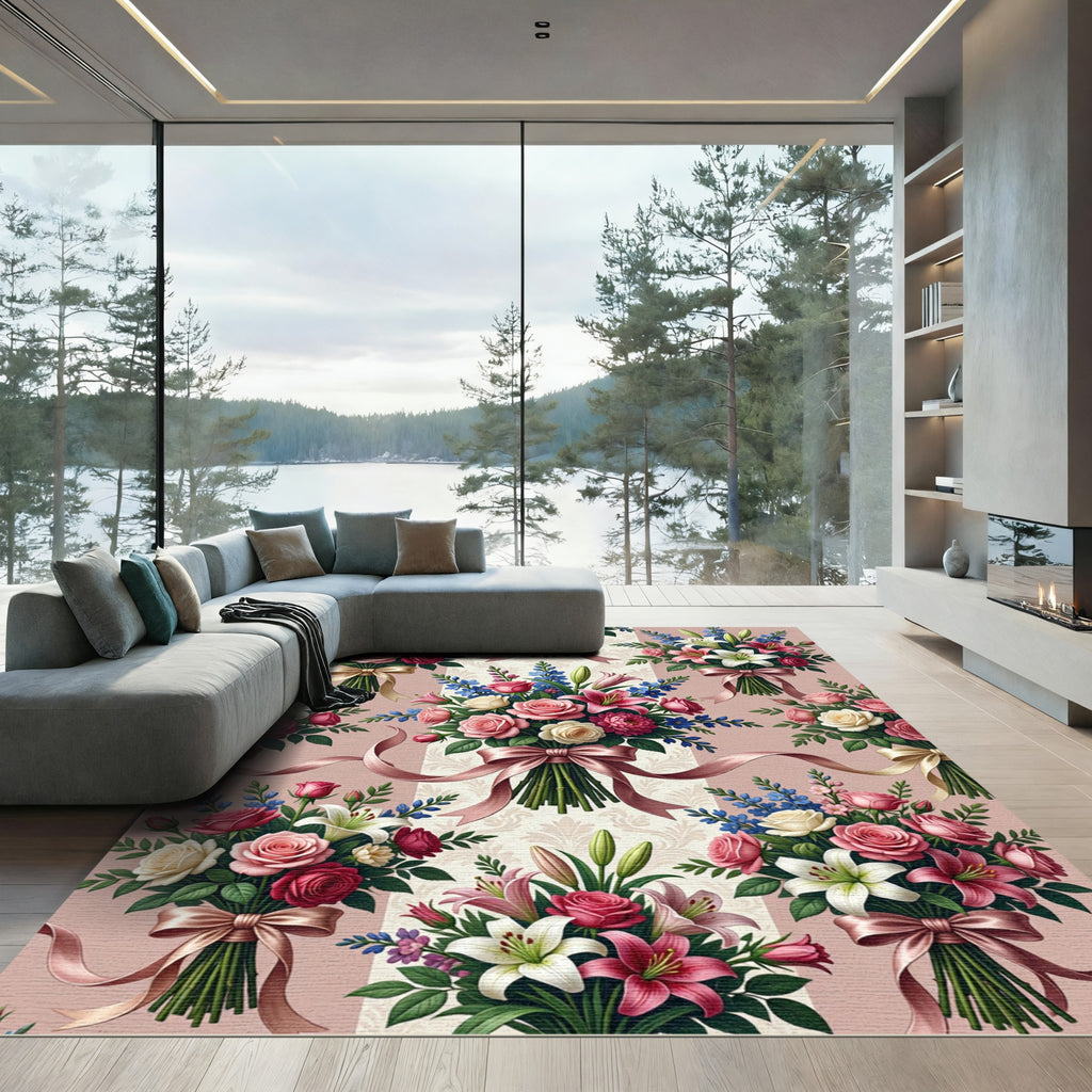 Elegant Rose Lily Bouquet Composition Rug