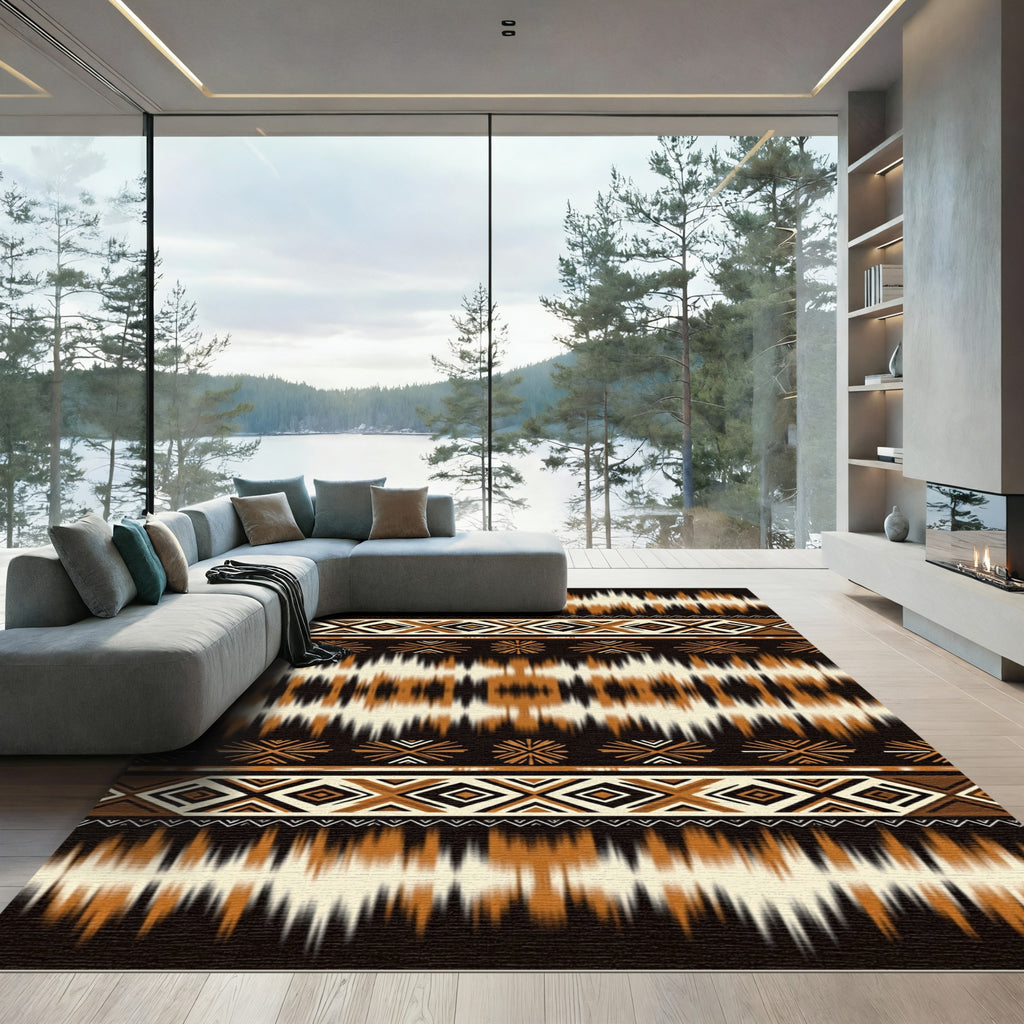 Earthy Brown Tribal Geometric Diamond Rug