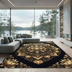 Golden Floral Medallion Mandala Rug