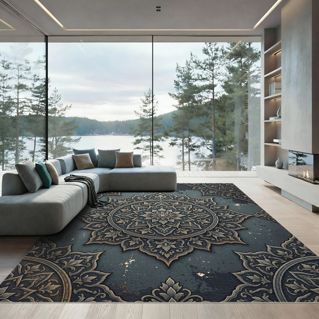Intricate Teal Floral Medallion Rug