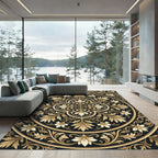 Golden Floral Medallion Centerpiece Rug
