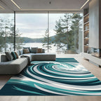 Deep Teal Abstract Swirling Ocean Wave Rug