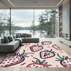 Sweet Strawberry Pattern Pink Background Rug