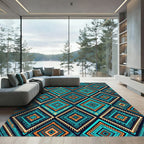 Vibrant Teal and Orange Geometric Diamond Rug