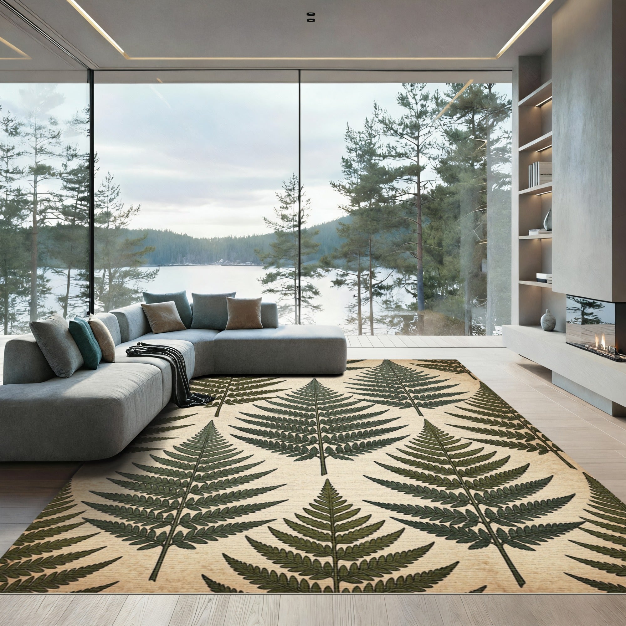 Vintage Green Fern Leaf Repeat Rug