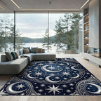 Celestial Navy Silver Crescent Moon Rug