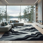 Monochromatic Misty Mountain River Rug