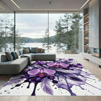 Watercolor Orchid and Feather Splatter Rug