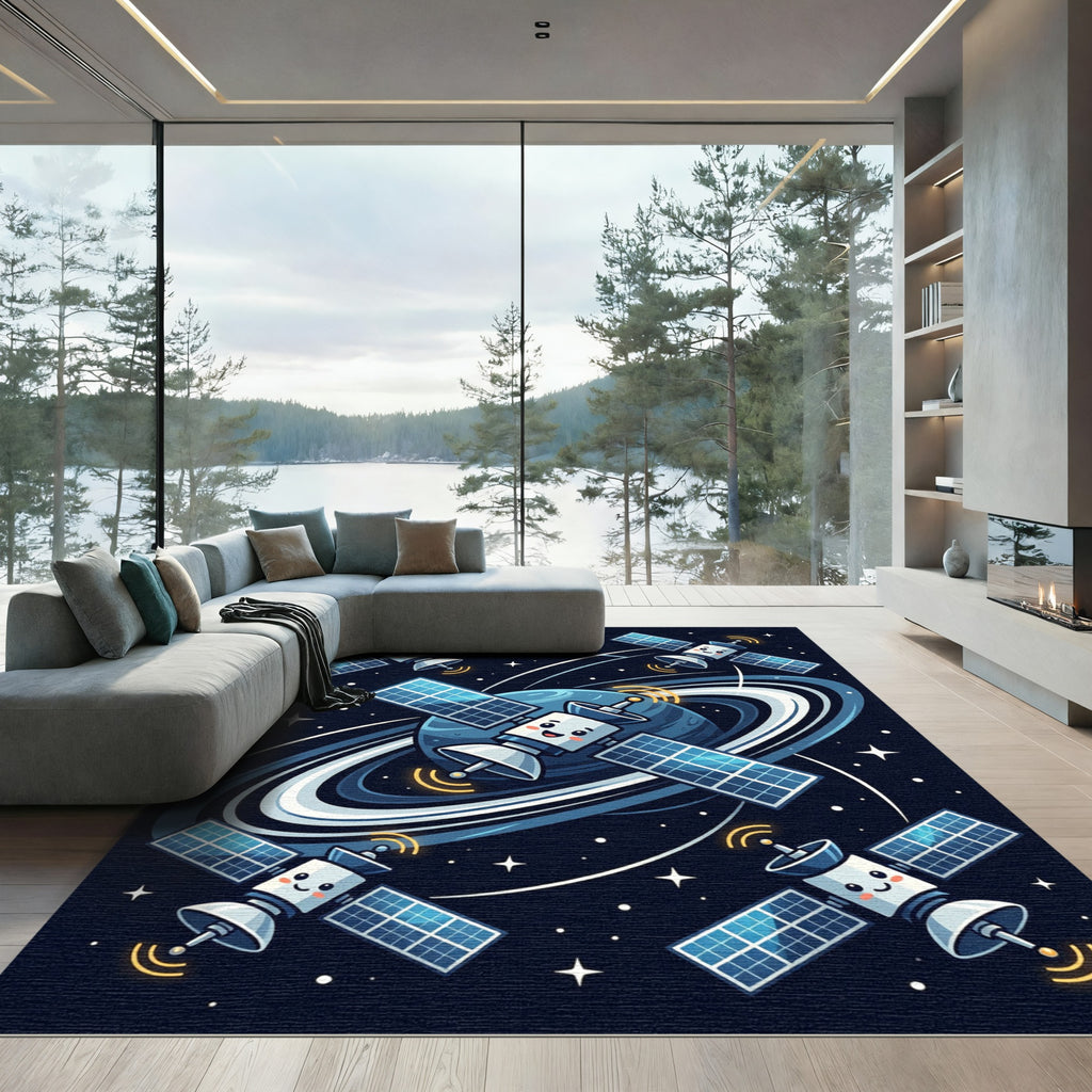 Whimsical Cosmic Satellite Planet Space Rug