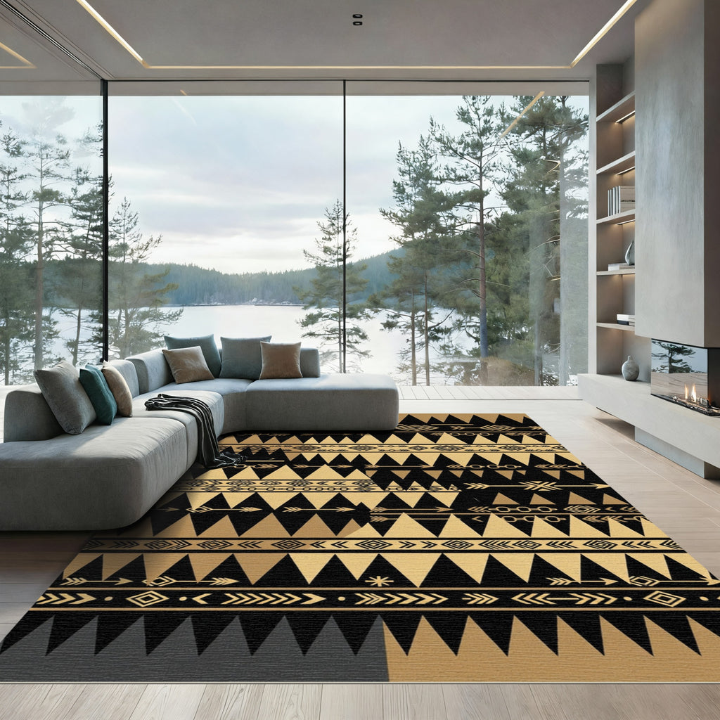 Gold and Black Geometric Arrow Rug