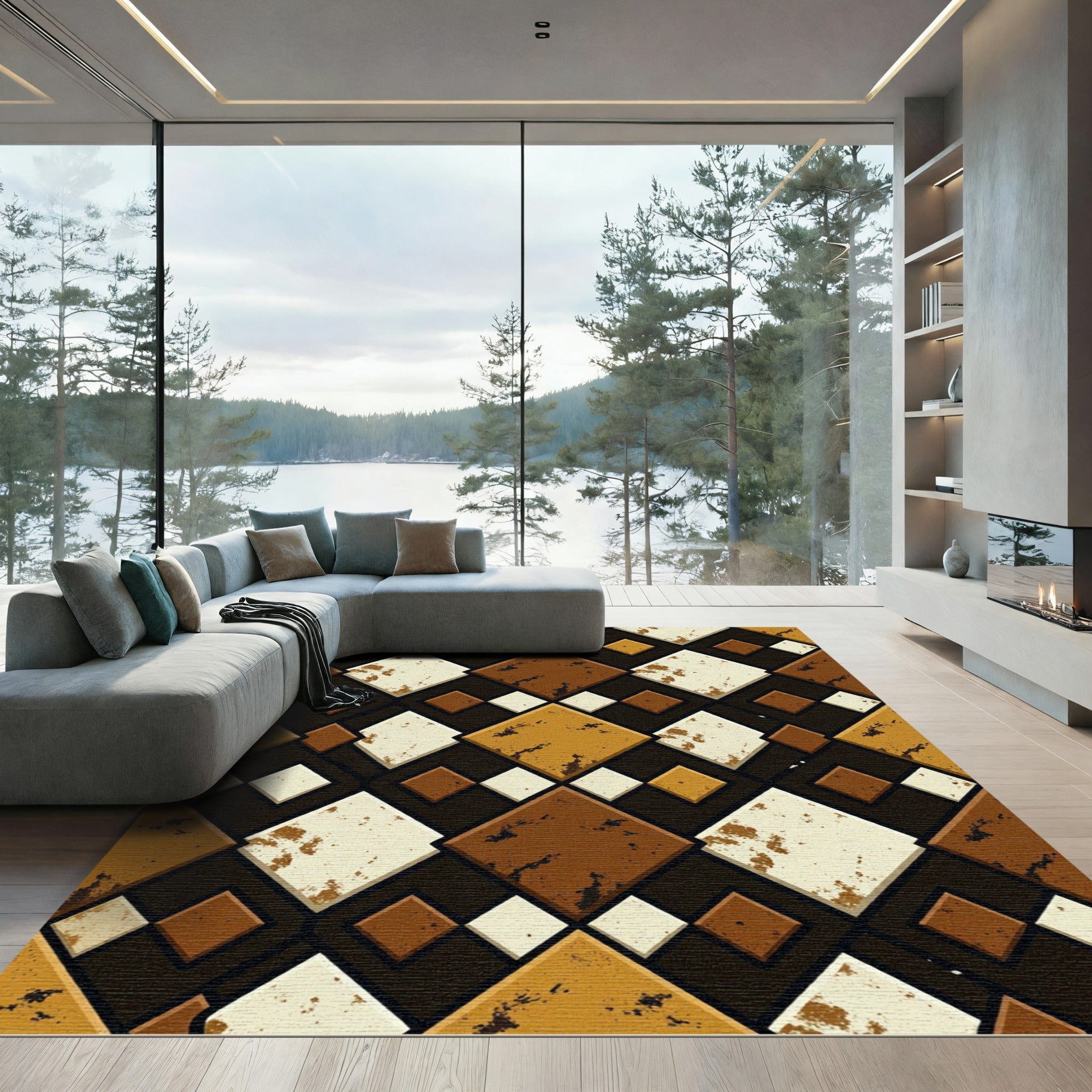 Rustic Earthy Diamond Tile Rug