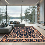 Coral Floral Archway Dark Blue Rug