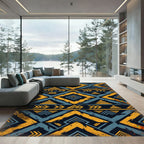 Bold Geometric Teal Ochre Diamond Rug
