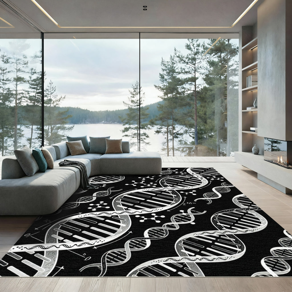 Black White DNA Molecule Science Rug