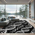 Black White DNA Molecule Science Rug