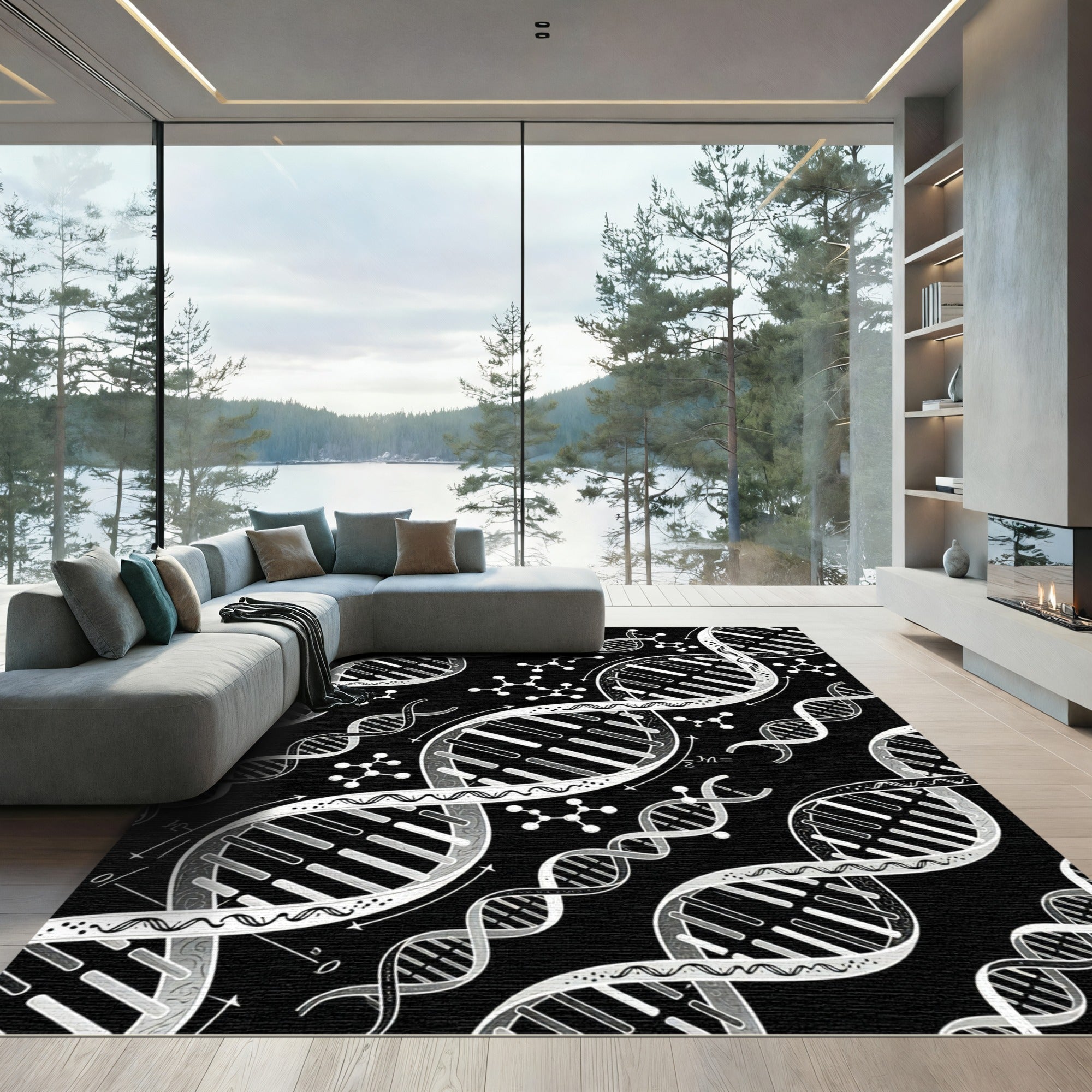 Black White DNA Molecule Science Rug