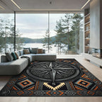 Geometric Compass Nautical Grey Orange Rug