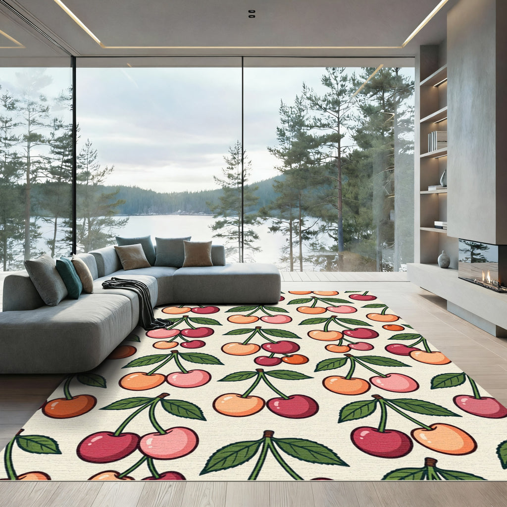 Whimsical Cherry Fruit Pattern Rug