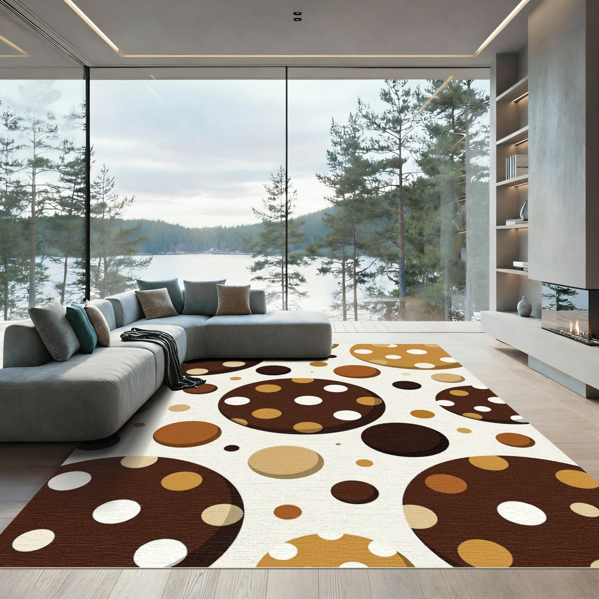 Retro Brown Coffee Polka Dot Circles Rug
