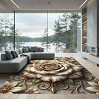 Elegant Cream Rose Filigree Floral Scroll Rug