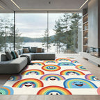Whimsical Colorful Smiling Rainbow Kids Illustration Rug