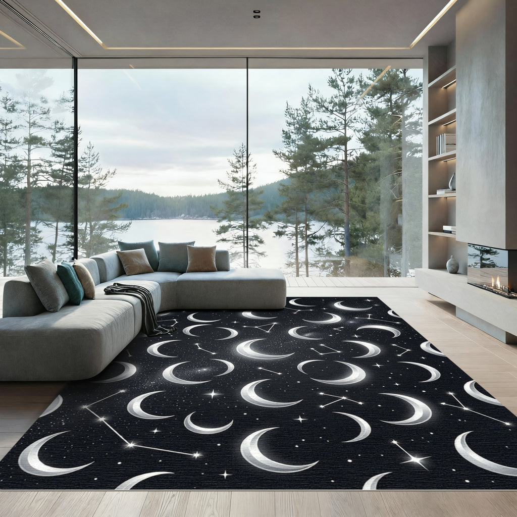 Celestial Silver Moon and Constellation Rug