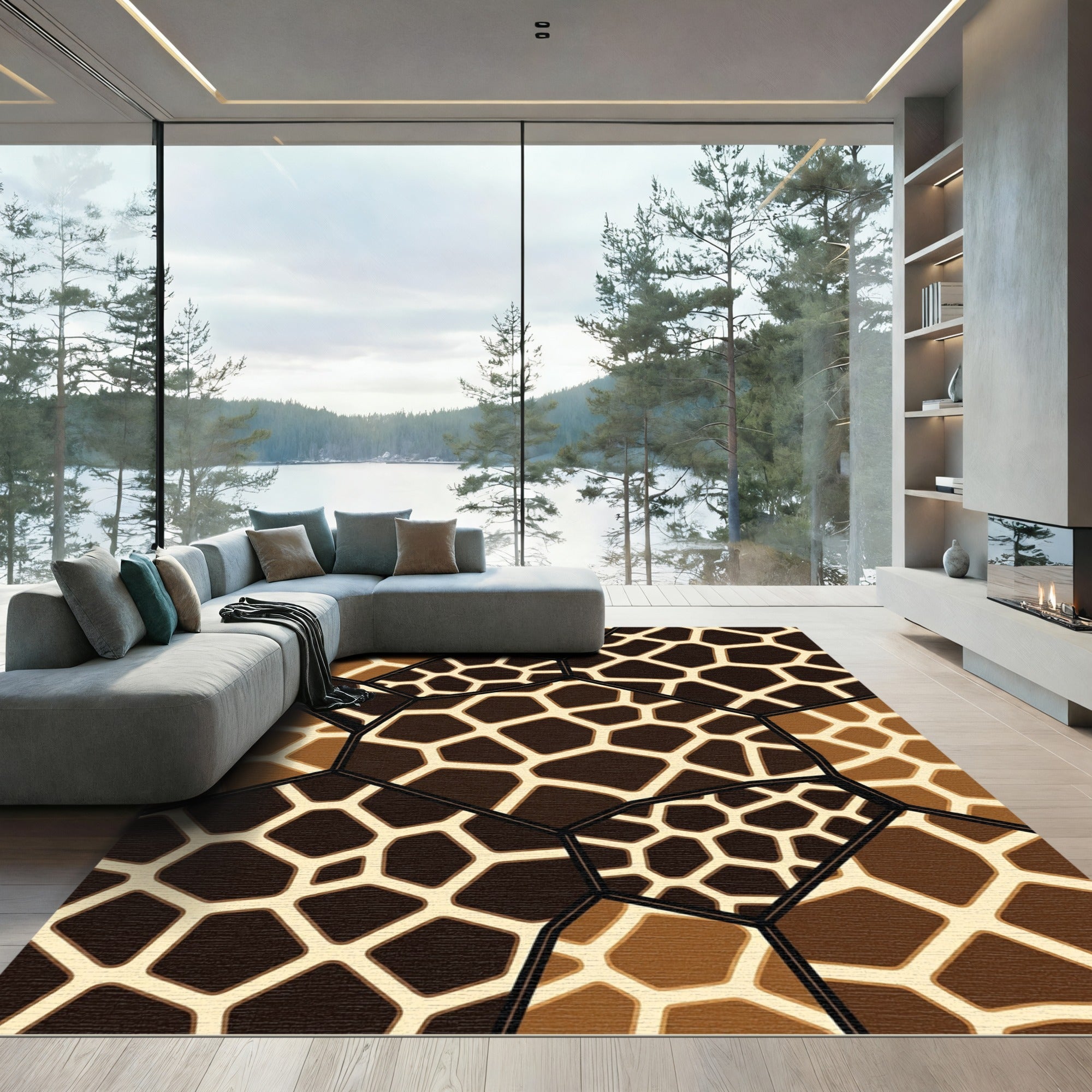 Contemporary Earthy Brown Giraffe Mosaic Rug