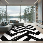 Sharp Black White Zigzag Geometric Rug