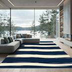 Navy Blue Brushed Wavy Horizontal Stripe Rug