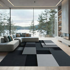 Modern Slate Gray Geometric Squares Rug